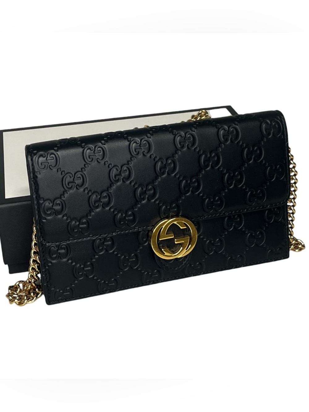 Gucci Embossed GG Leather Wallet on a Chain